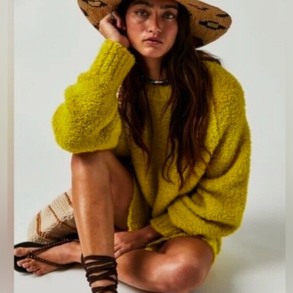 NWT FREE PEOPLE Teddy Tender Shoots Sweater Tunic In Lime/Vert C Sz XS Oversized - Picture 11 of 13